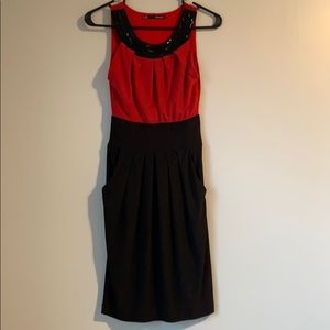 Maurices black, red, beaded neck dress, pockets